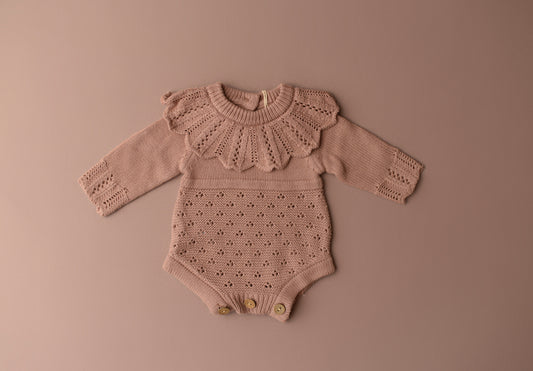 Vella Collection | Dusty Rose knit romper & Backdrop