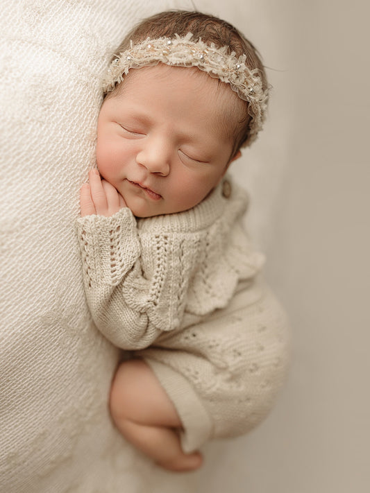 Vella Collection | Cream knit romper & Backdrop