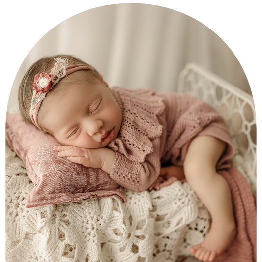 Vella Collection | Dusty Rose knit romper & Backdrop
